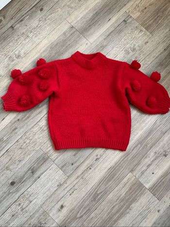 Pull rouge manche pompons 3 ans fille