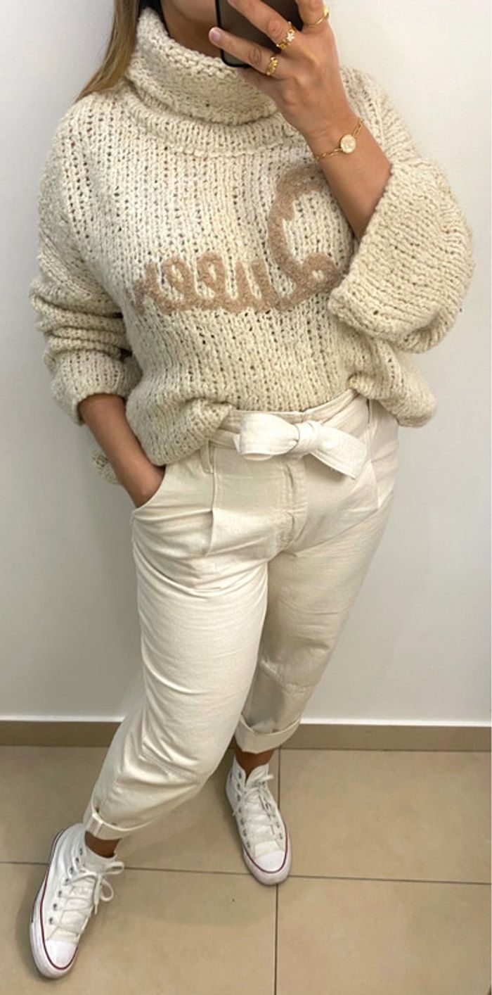 Superbe Pull Col Roulé Maille Distendu Taille Unique - photo numéro 5