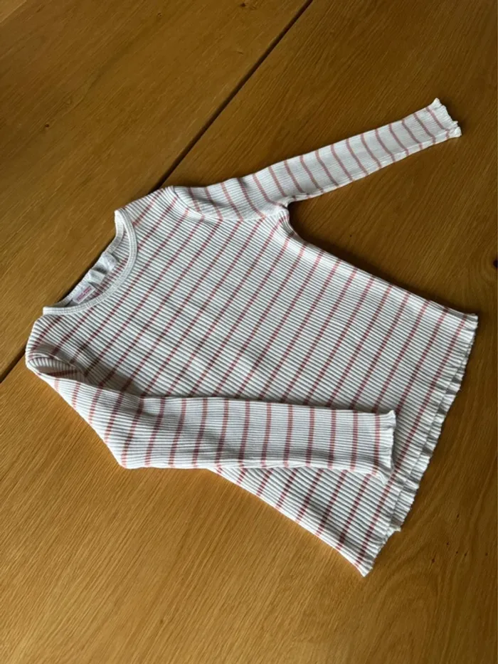 Teeshirt ML côtelé à rayures roses - Taille 4 Ans - photo numéro 3