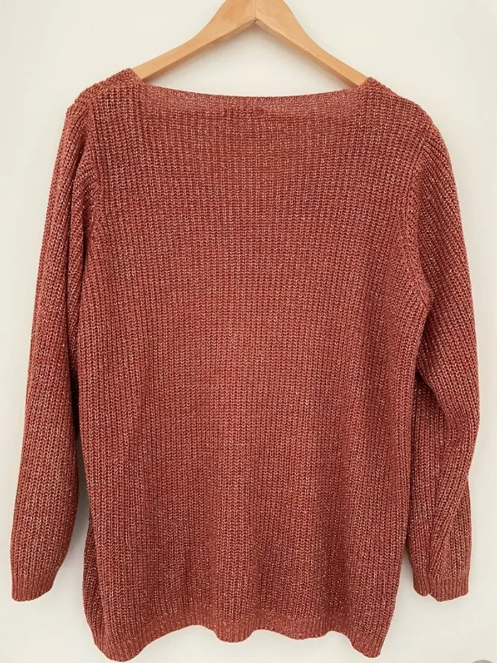 Pull paprika taille L couleur brique fil argenté - photo numéro 2