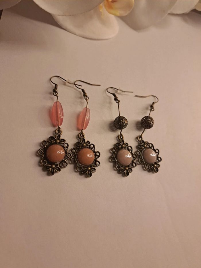 Lot de boucles d'oreilles pendante multicolore bronze - photo numéro 6