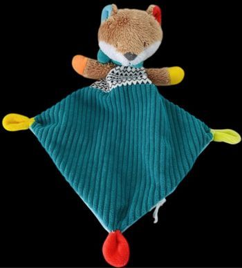 ❤️B4700 Doudou plat Mouchoir Renard MOTS D'ENFANTS Vert Bleu Écharpe