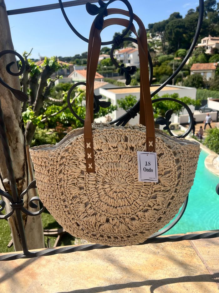 Sac rond en paille - Plage - Beige/crème - photo numéro 2