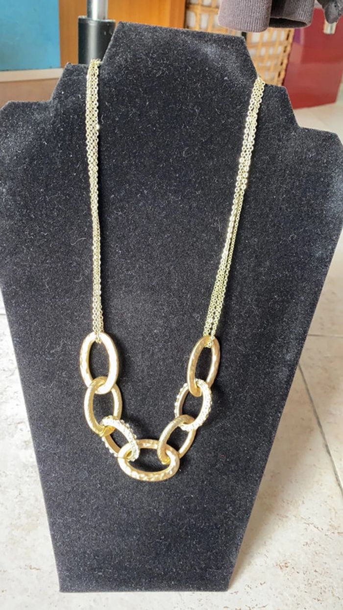 Parure collier et bracelet fantaisie chaîne dorée et strass
