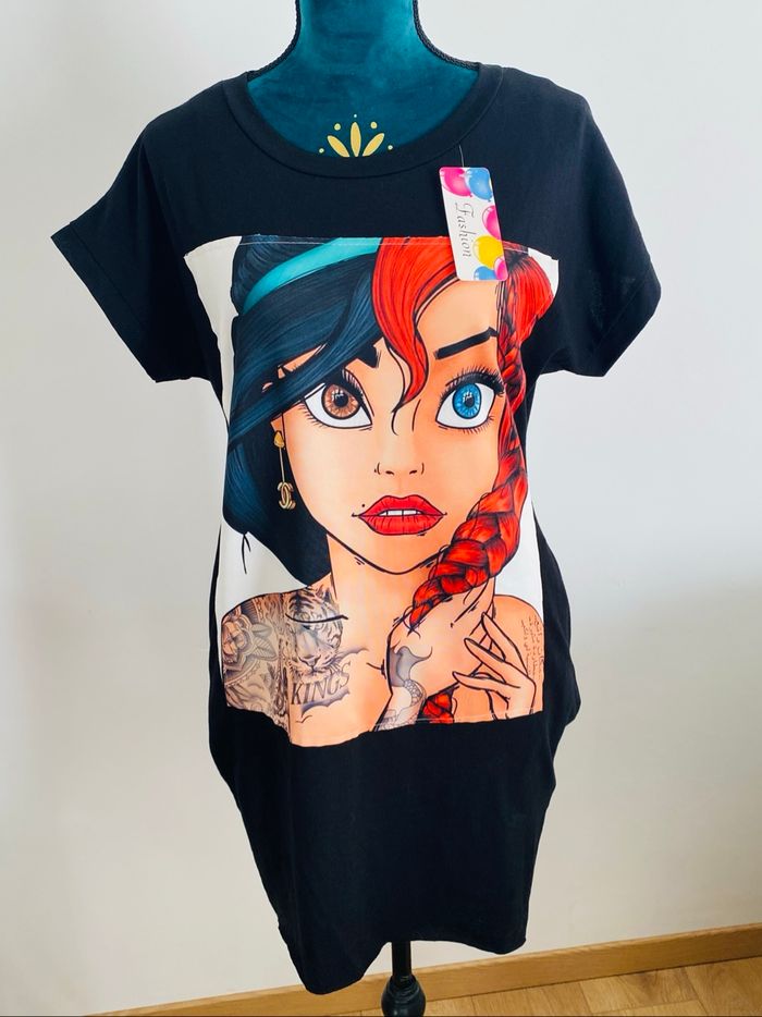Robe Tee Shirt Femme Style Disney Jasmine Ariel - photo numéro 3