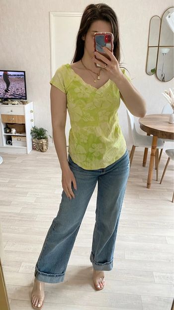 Top vert pomme fleurs hawai