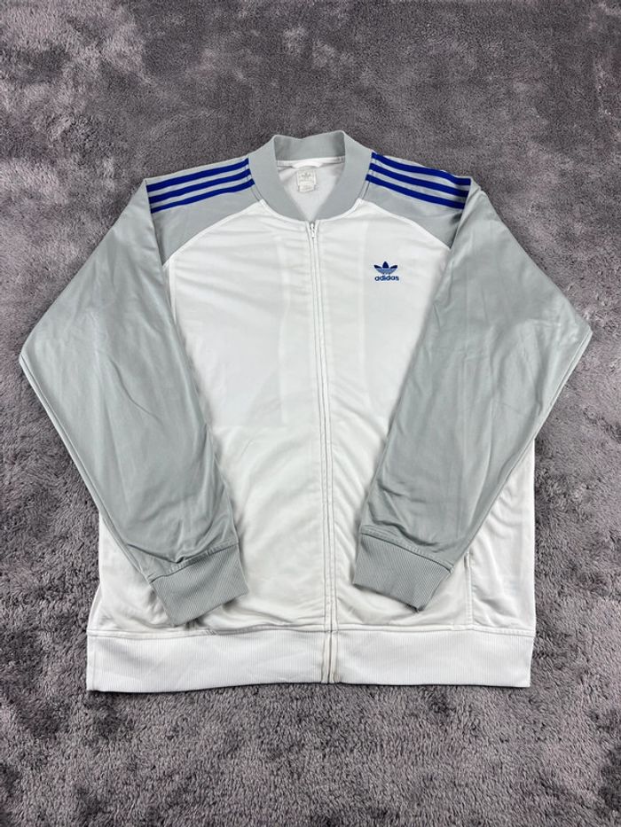 Veste vintage Adidas logo brodé 2006 blanche grise et bleu marine Taille L