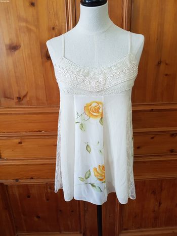 Débardeur mousseline, dentelle et voile, broderie