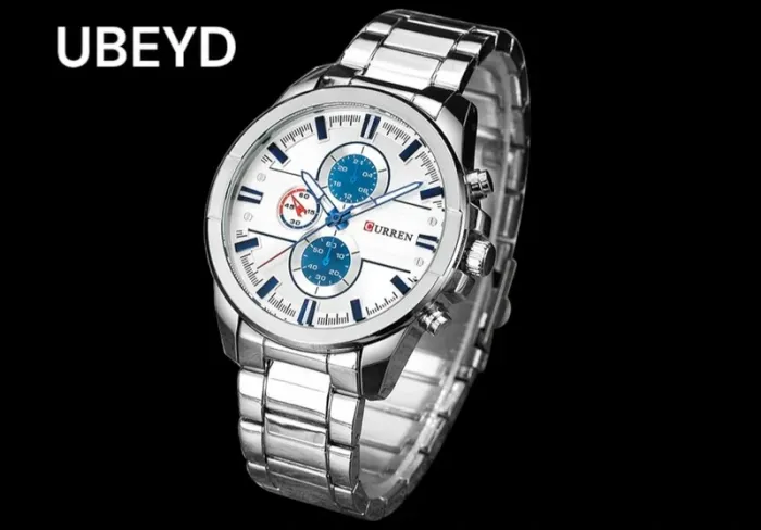 Montre-bracelet à Quartz à la mode pour homme CURREN gris et cadrant blanc bleu produit neuf