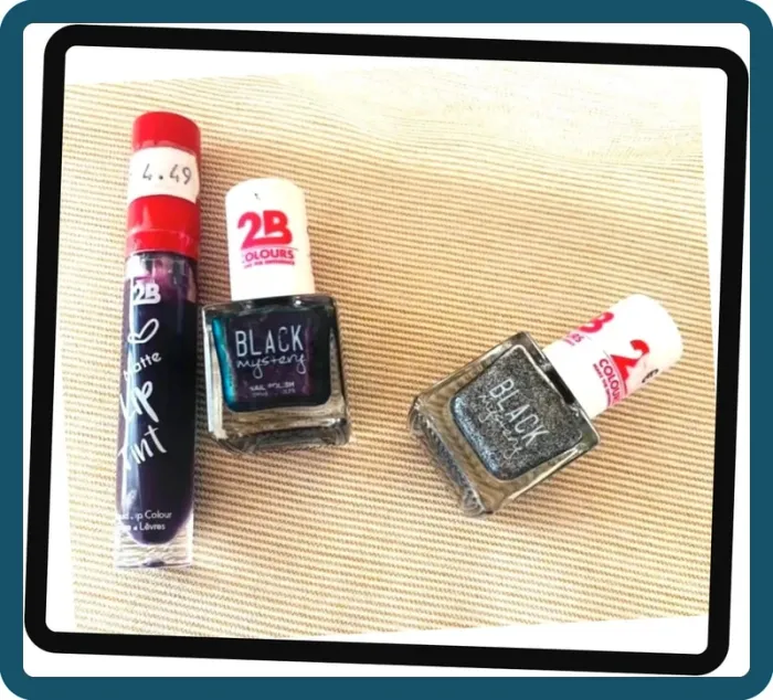 Lot de 2 vernis à ongles pailleté 2B Couleur Argent et Violet+ Encre à lèvres 2B couleur aubergine - photo numéro 2