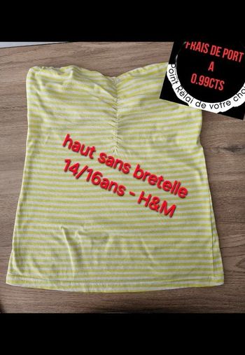 Debardeur rayure jaune blanc sans bretelles  14 ans