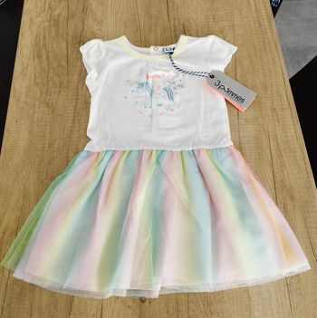 Robe manches courtes fille écru et tulle multicolore taille 12/18 mois 3 Pommes