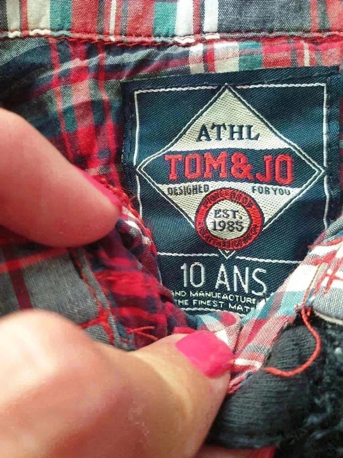 Tshirt manches longues à capuche Tom&Jo faux col chemise 10 ans - photo numéro 2