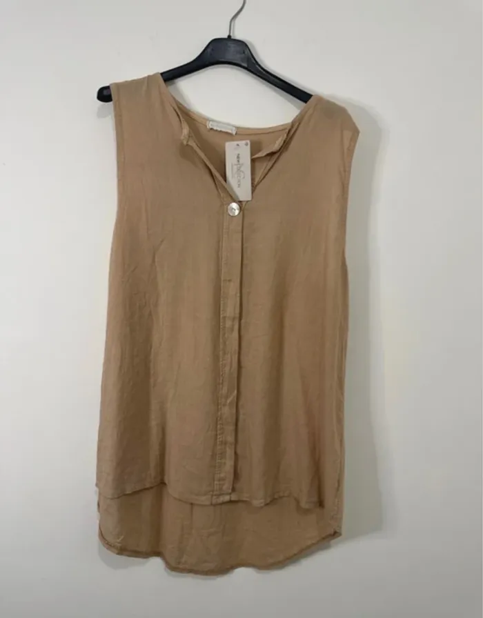 Blouse Femme Sans Manches – Marron Clair – Grande Taille 50