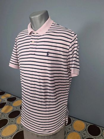Polo Ralph Lauren rose a rayures - taille L - homme logo brodé (432)