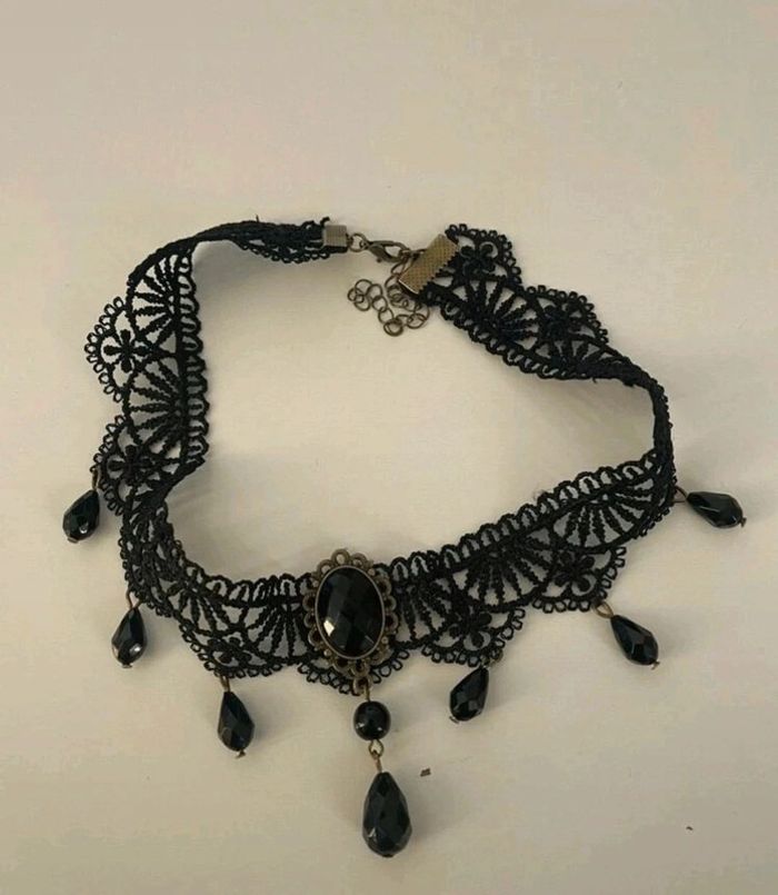 F99 Collier dentelle rétro vintage gothic ajustable noire sexy