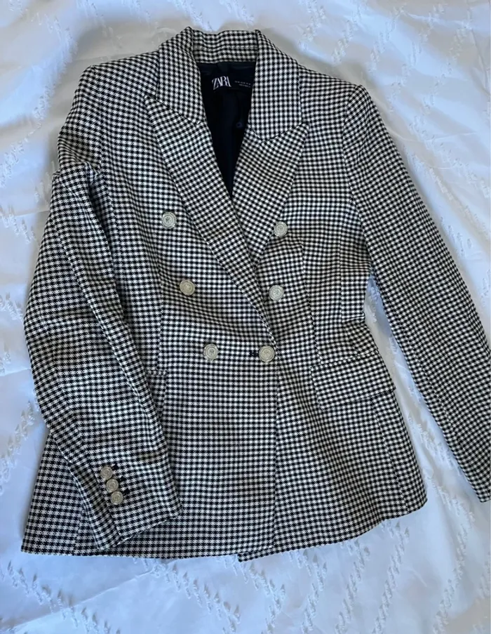 Veste blazer tailleur Zara à carreaux croisé taille XS - photo numéro 9