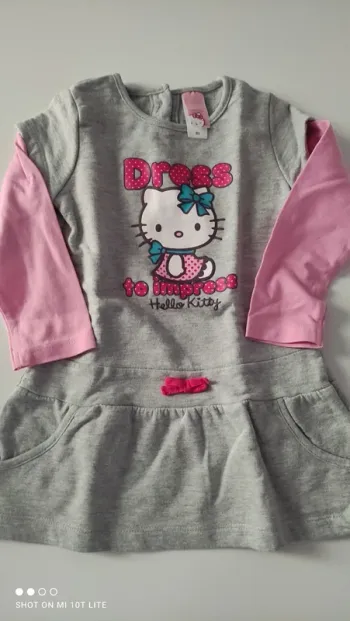 Ensemble robe et legging gris et rose hello Kitty