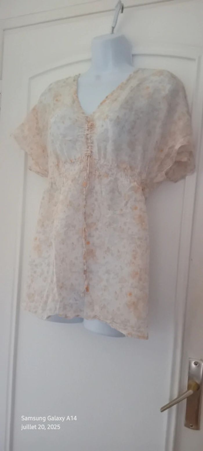 Blouse très légères manches courtes imprimé floral col V avec lien femme 40 esprit - photo numéro 10