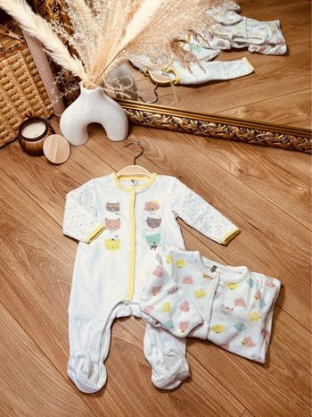 Taille 3 mois lot de 2 pyjamas velours fille orchestra blanc rose jaune * animaux * 🎀