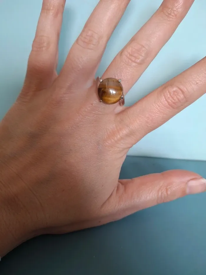 Bague Œil de tigre - Taille 19 - photo numéro 5
