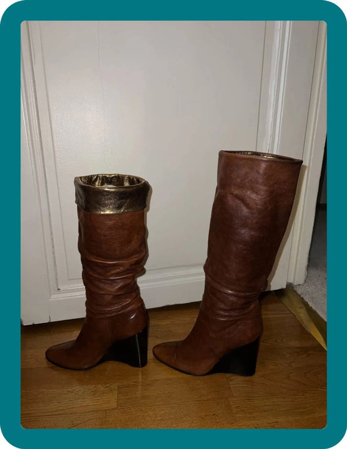 Bottes hautes plissées en cuir véritable taille 38 - BCBGmaxazria - photo numéro 4