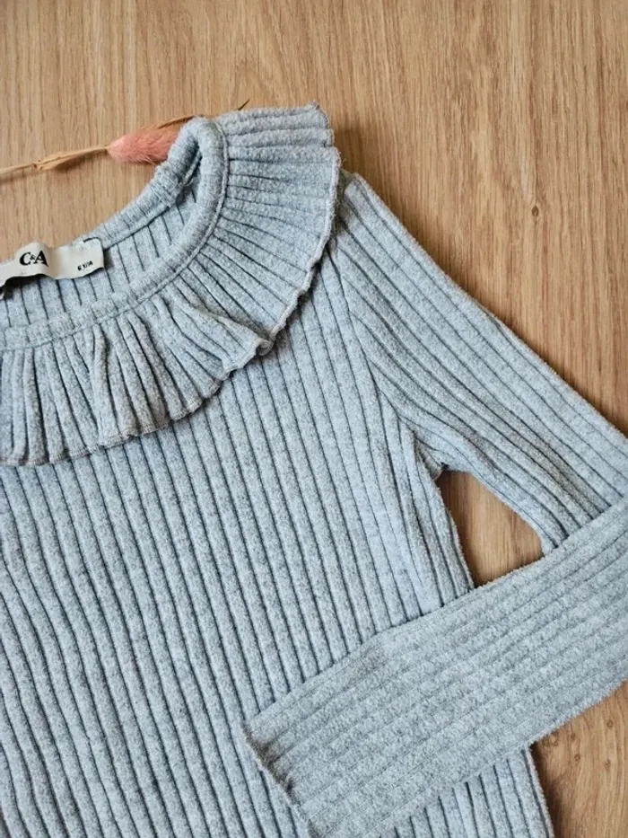 Pull côtelé col claudine gris c&a 6 ans - photo numéro 4