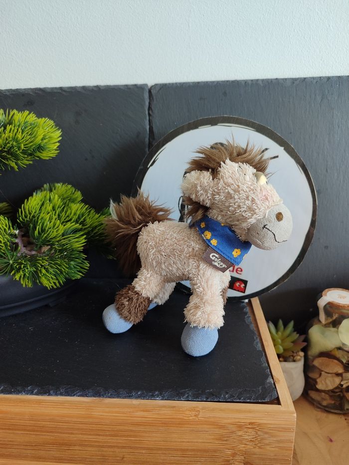 doudou peluche cheval galupy marron beige bleu bandana fleur Diddl depesche 3551
