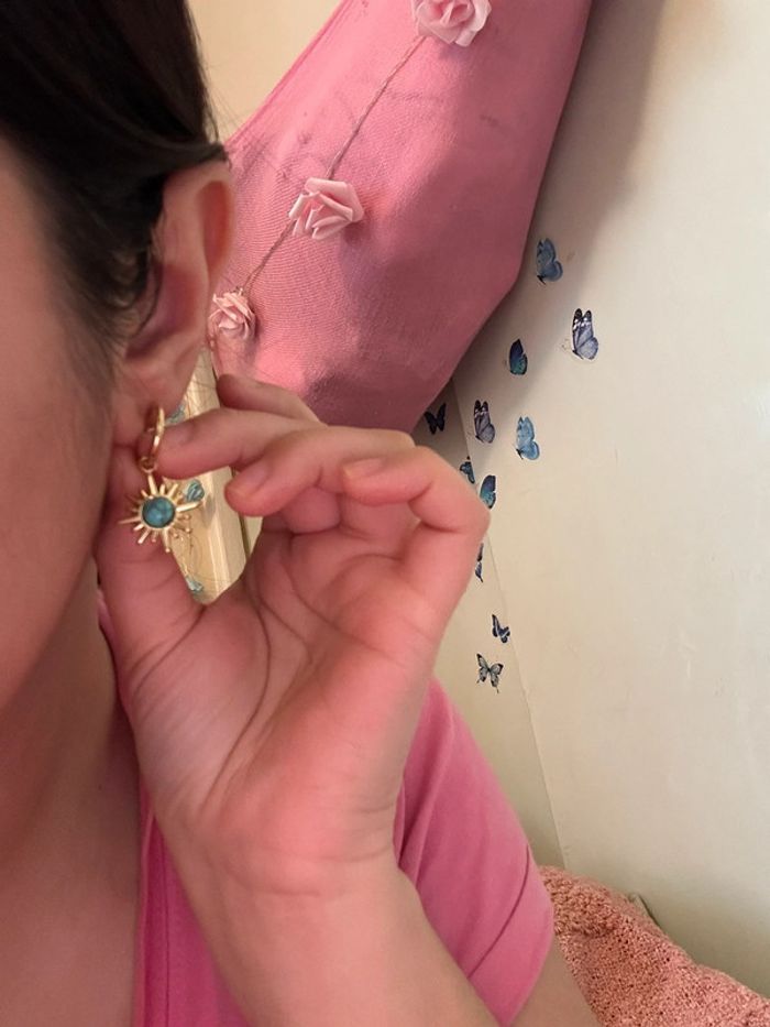 Boucles d’oreilles soleil bleu marbré - photo numéro 2