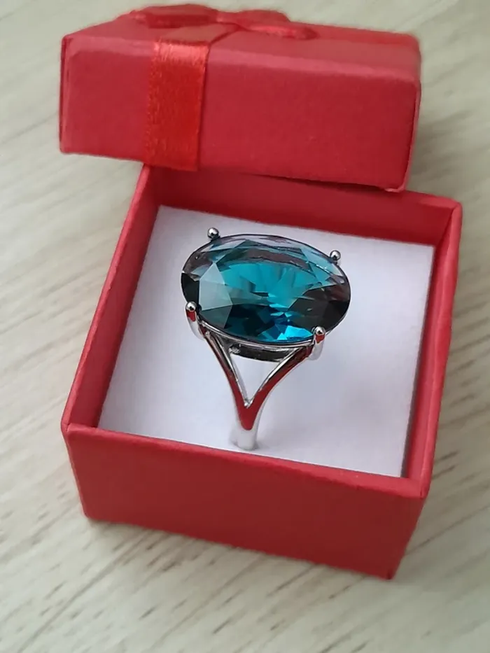Bague avec grande pierre bleue, style Bohème, taille 60 - photo numéro 2