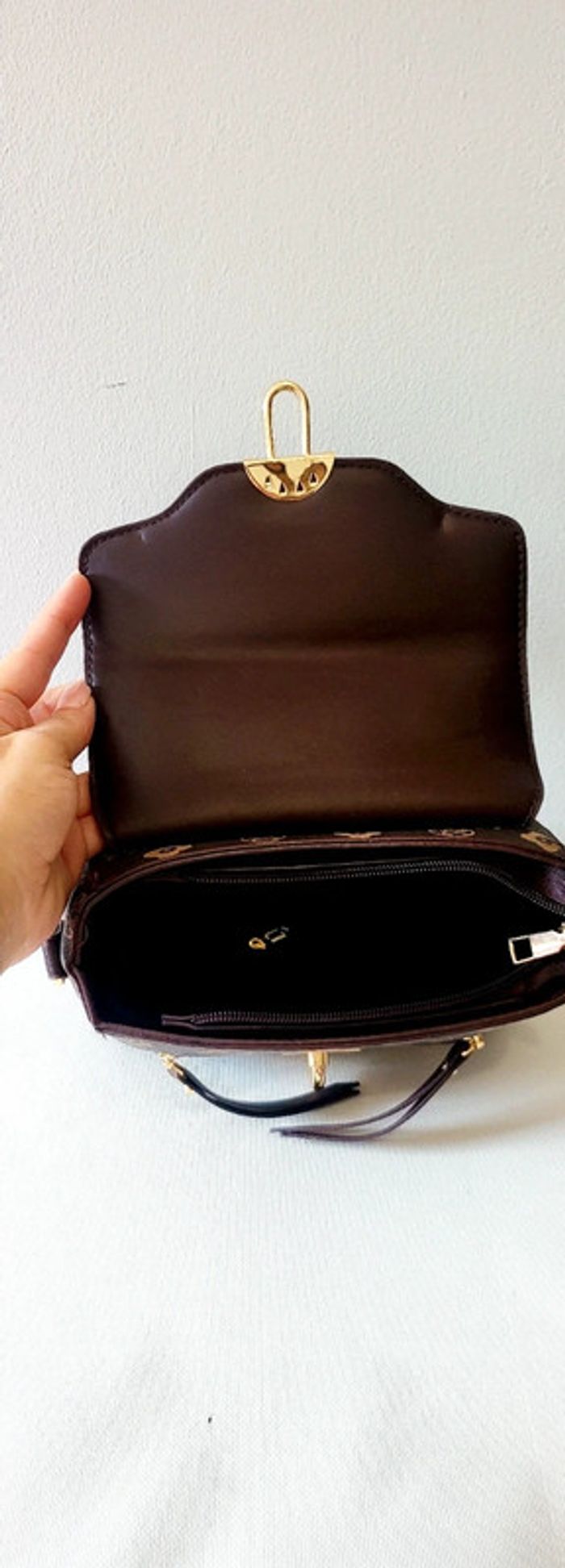 Sac à main marron imprimé doré – Élégant et tendance avec bandoulière - photo numéro 7