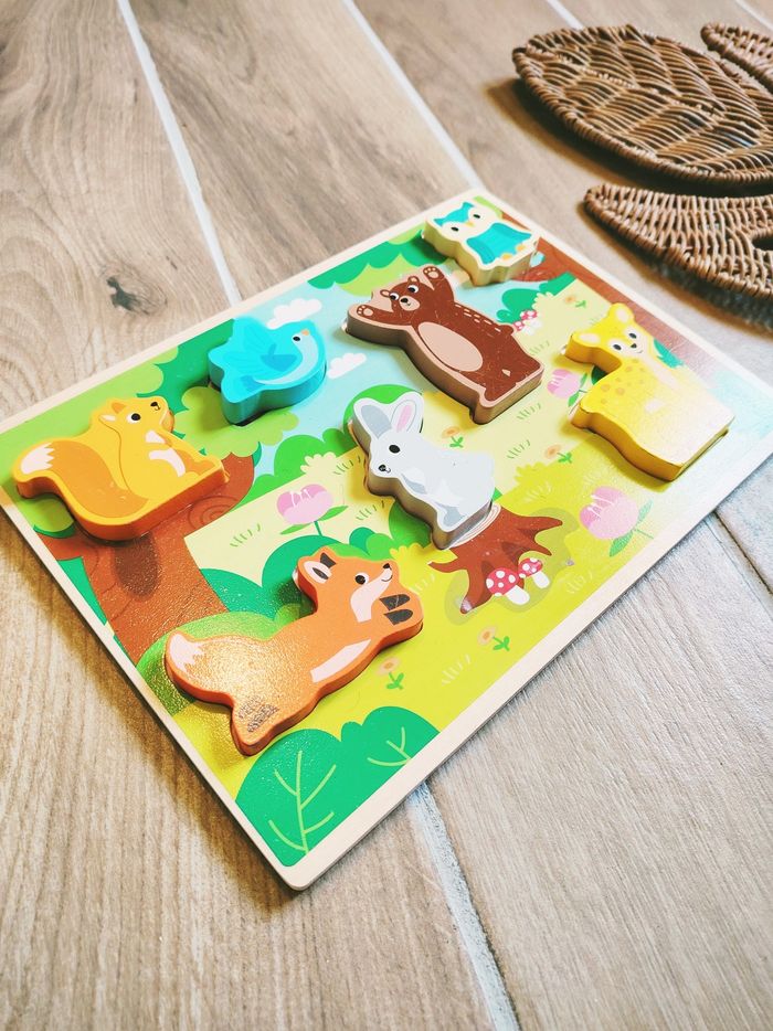 🦌Puzzle d'encastrement 3D les animaux de la forêt en bois - photo numéro 4