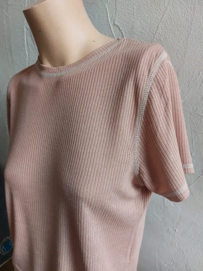 T-shirt rose côtelé Taille M - photo numéro 3