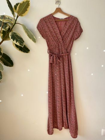 Robe longue fluide bohème vieux rose fleurie - Mulaya - Taille unique