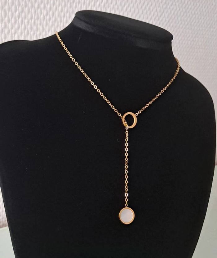 Parure acier inoxydable rond nacré blanc