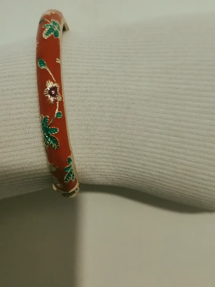 Bracelet style ethnique doré et rouge avec imprimé fleur - photo numéro 5