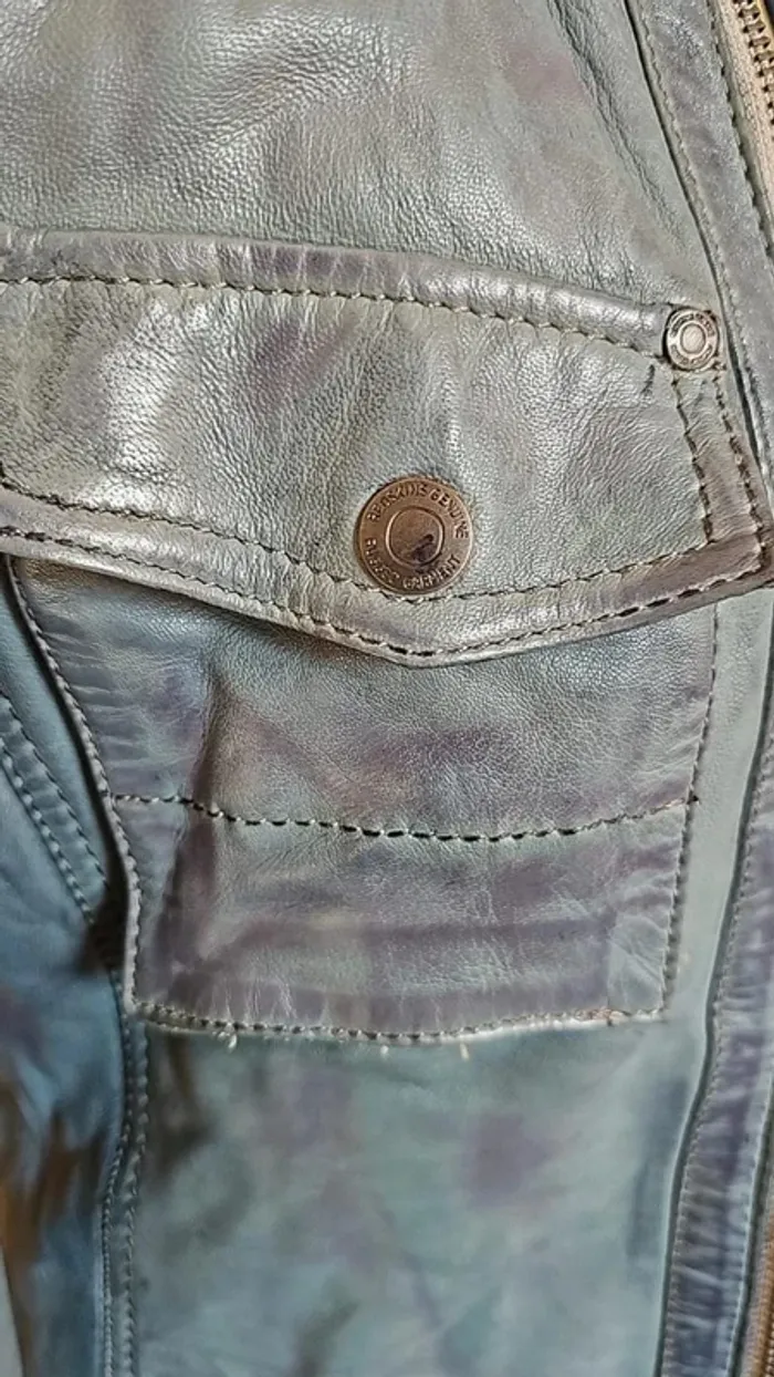Blouson redskins en cuir gris cintré motard - photo numéro 6