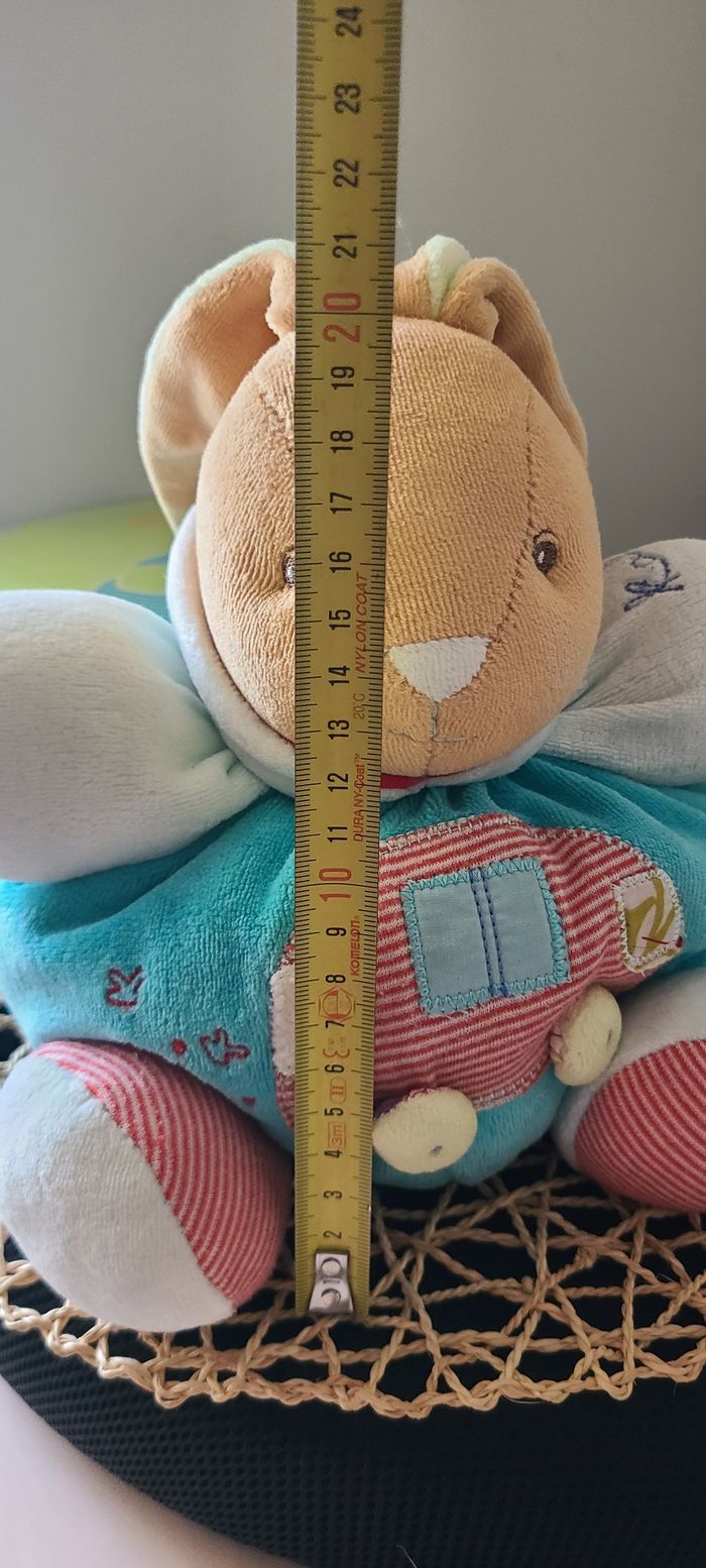 Doudou lapin boule bleu vert rouge rayé voiture Bliss KALOO - photo numéro 2