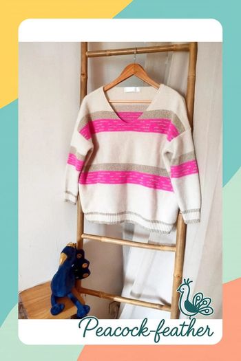 Pull rayé beige rose doré TU