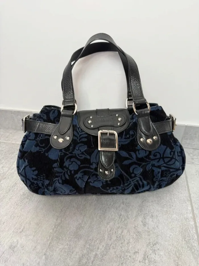 Sac à main Longchamp cuir et velours noir et bleu édition limité neuf