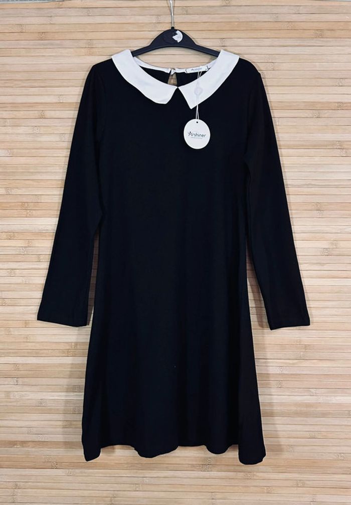 Robe trapèze noir avec col blanc enfant fille