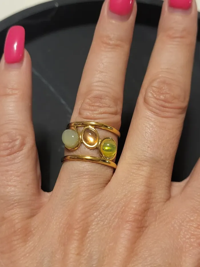 Bague géométrique ajustable en acier inoxydable avec 3 pierres - photo numéro 7