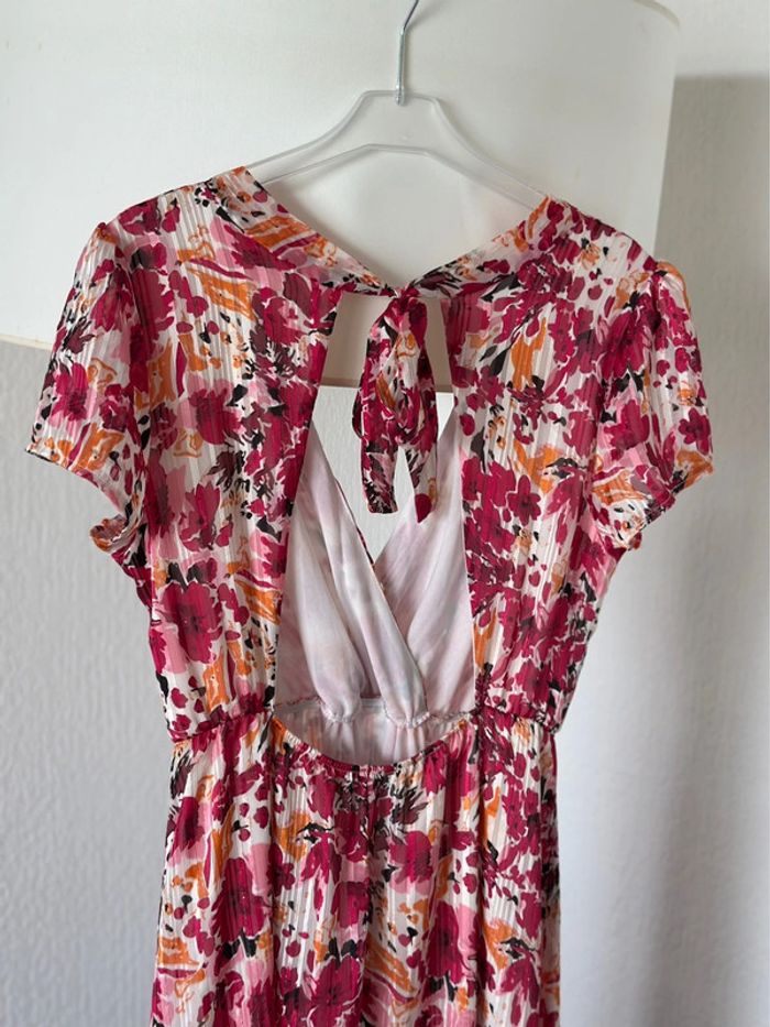 Belle robe longue à motifs fleuris colorés rose et orange – Taille S/M – Lilie Rose - photo numéro 8