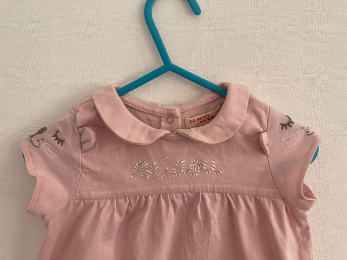 Tee-shirt col Claudine manche brodée chats fille 12 mois - photo numéro 2