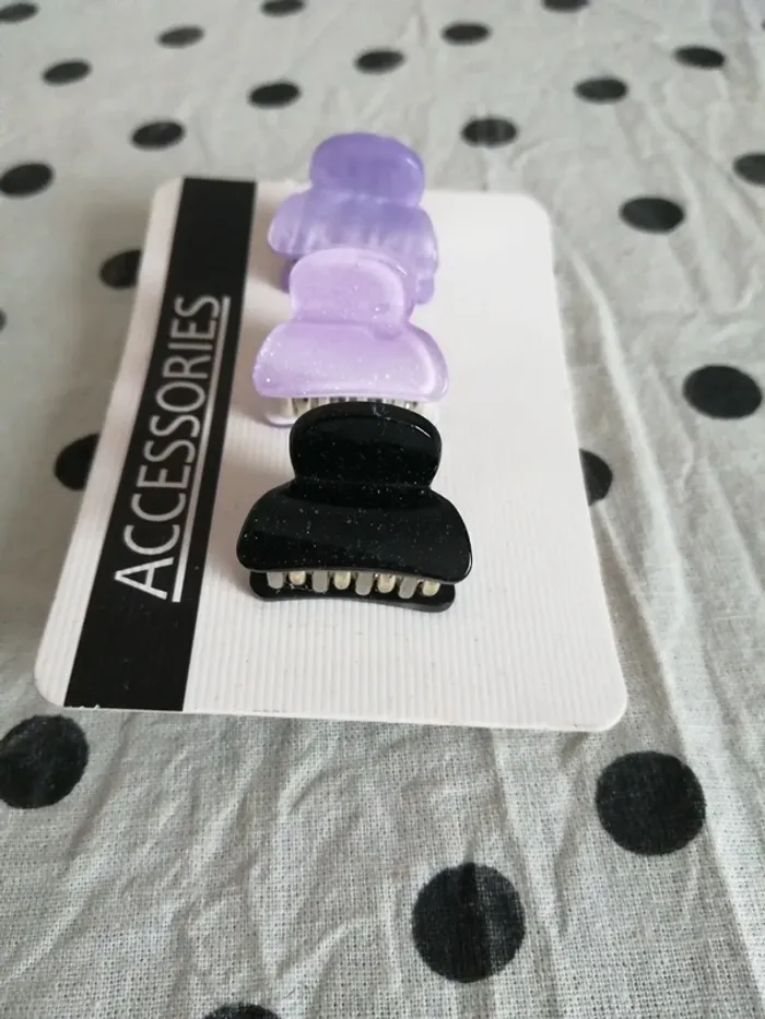 Lot de 3 petites pinces violettes et noires / accessoires - photo numéro 3