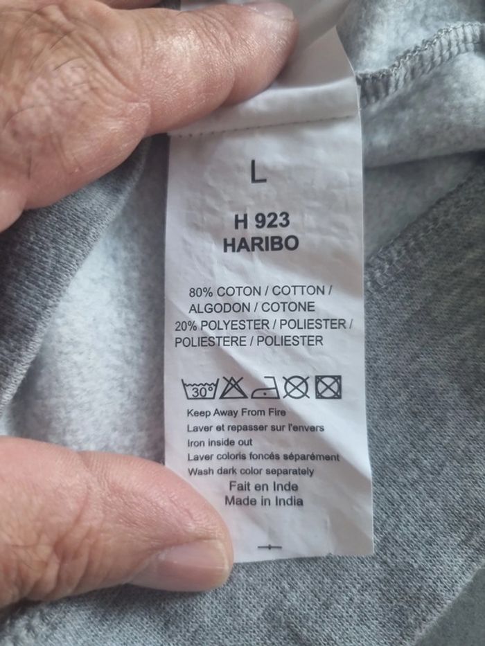 Sweat à capuche original unisexe - Taille L / 40 - Haribo - Gris floqué Haribo - photo numéro 4
