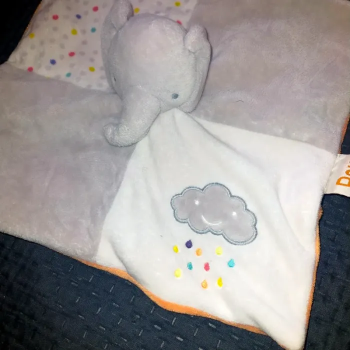 Doudou plat éléphant gris blanc orange nuage Doukidou - photo numéro 2