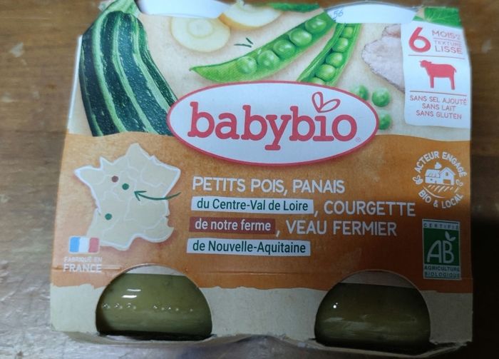 Baby bio petits pois panais courgette veau