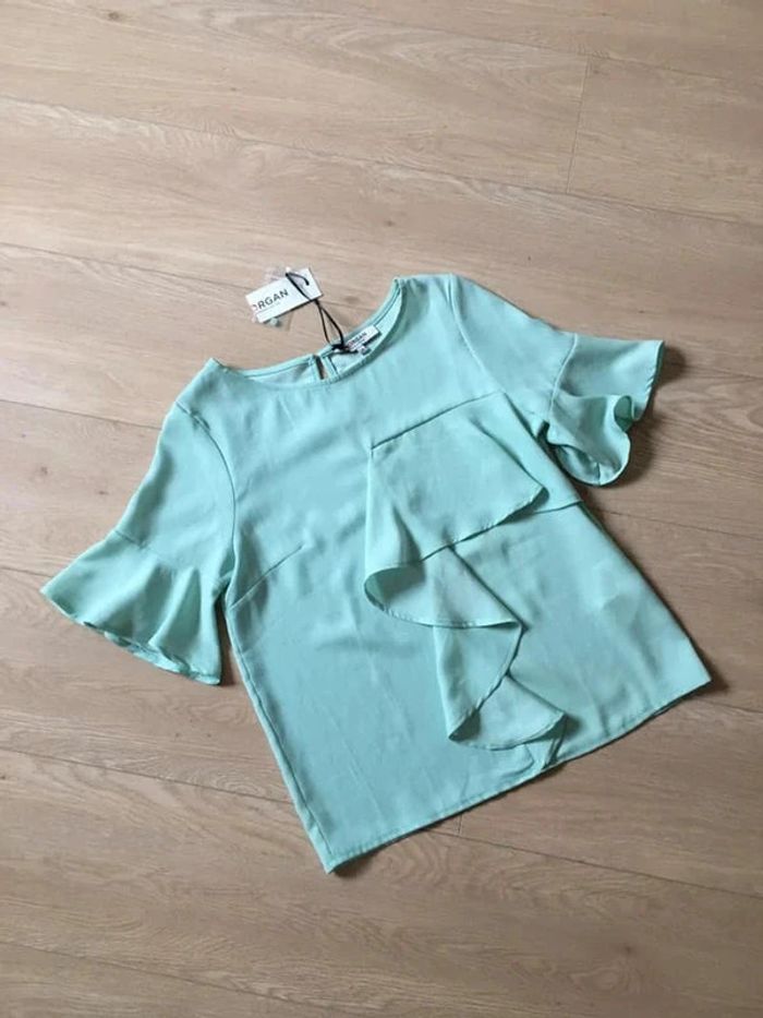 Blouse verte turquoise neuve à manches courtes Morgan taille 38 - photo numéro 10