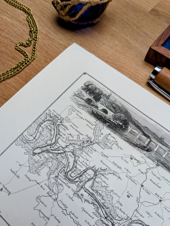 Imprimée en 1844, de Paris à Rouen en train. Original Vintage Authentique. - photo numéro 9